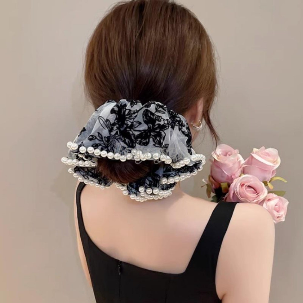 Vintage Versatile Pearl Head Flower Hair Ring Large Intestine Ring ...