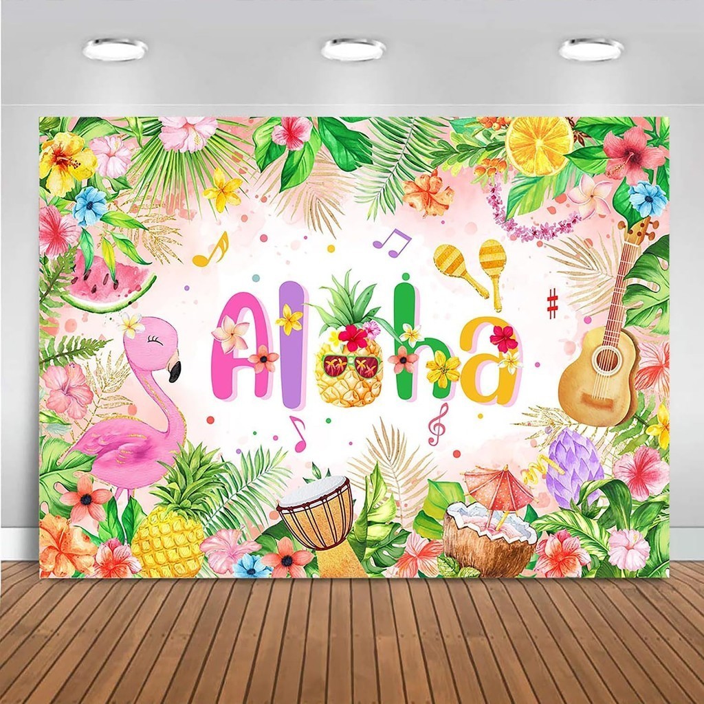 Aloha Backdrop Hawaiian Flamingo Summer Tropical Party Decorations ...