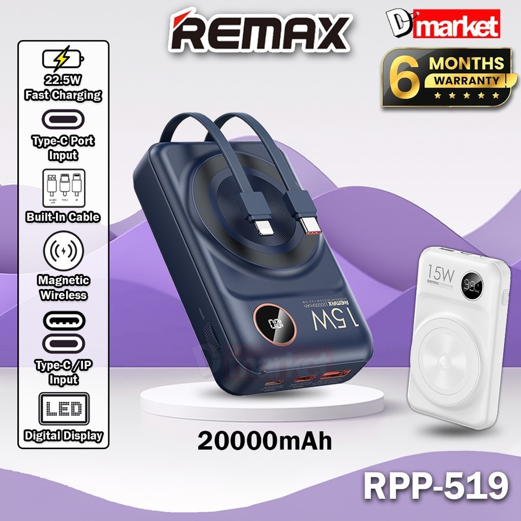 Remax RPP-519 20000mAh Powerbank Magnectic Wireless Power Bank 22.5W ...
