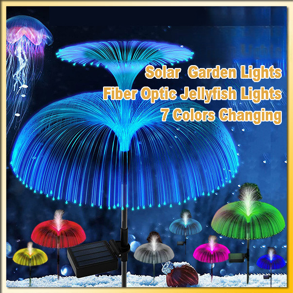 Solar Double Jellyfish Light Colorful Gradient Garden Lights LED Fiber ...