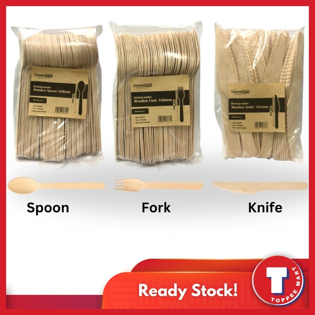 CRYSTAL BIO BIODEGRADABLE WOODEN SPOON, FORK, KNIFE (+-50 PIECES ...