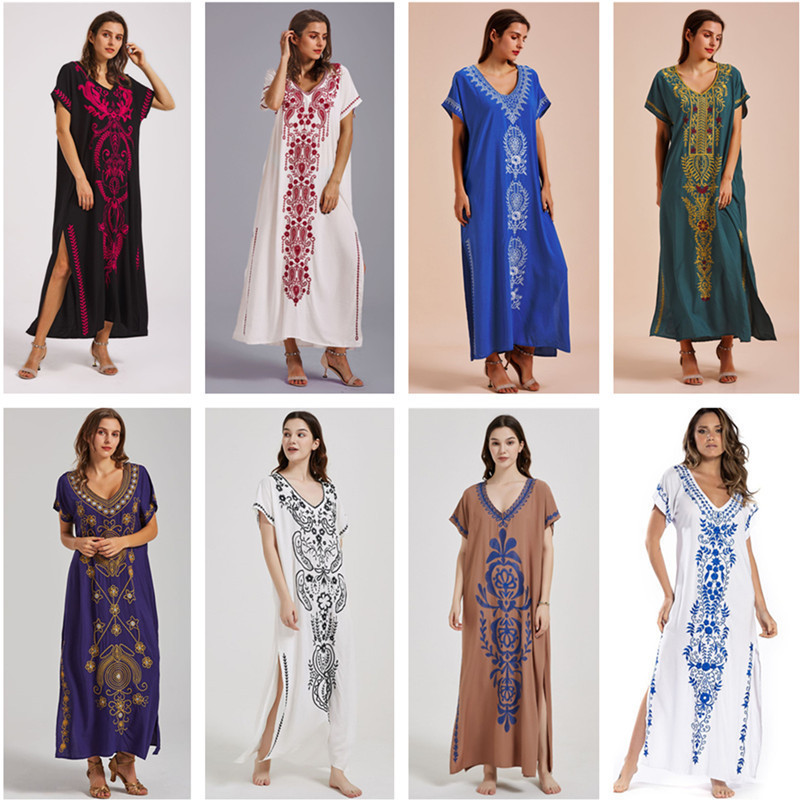 2024 Rayon Embroidered Beach Coverup Robe Embroidery Dress Seaside