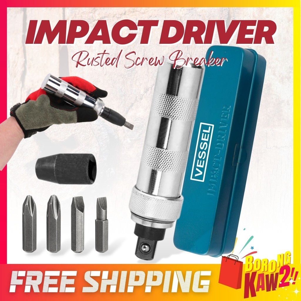 BKK VESSEL 2500 Impact Driver Screwdriver with 4 Bits Loose Rust Screw ...