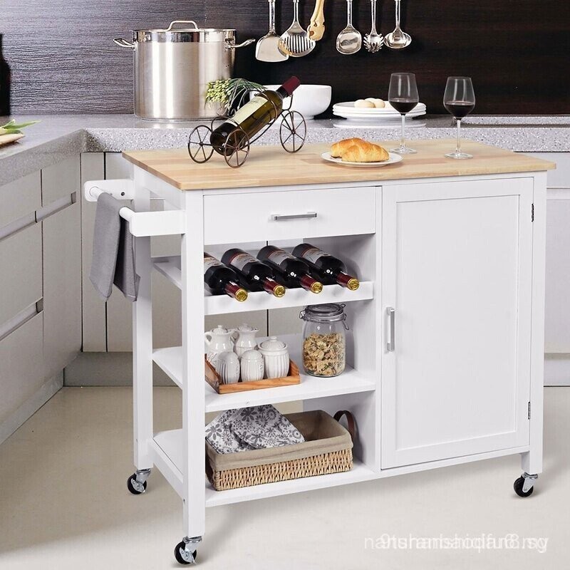 Nordic Solid Wood Middle Island Table Movable Kitchen Kitchen Counter ...