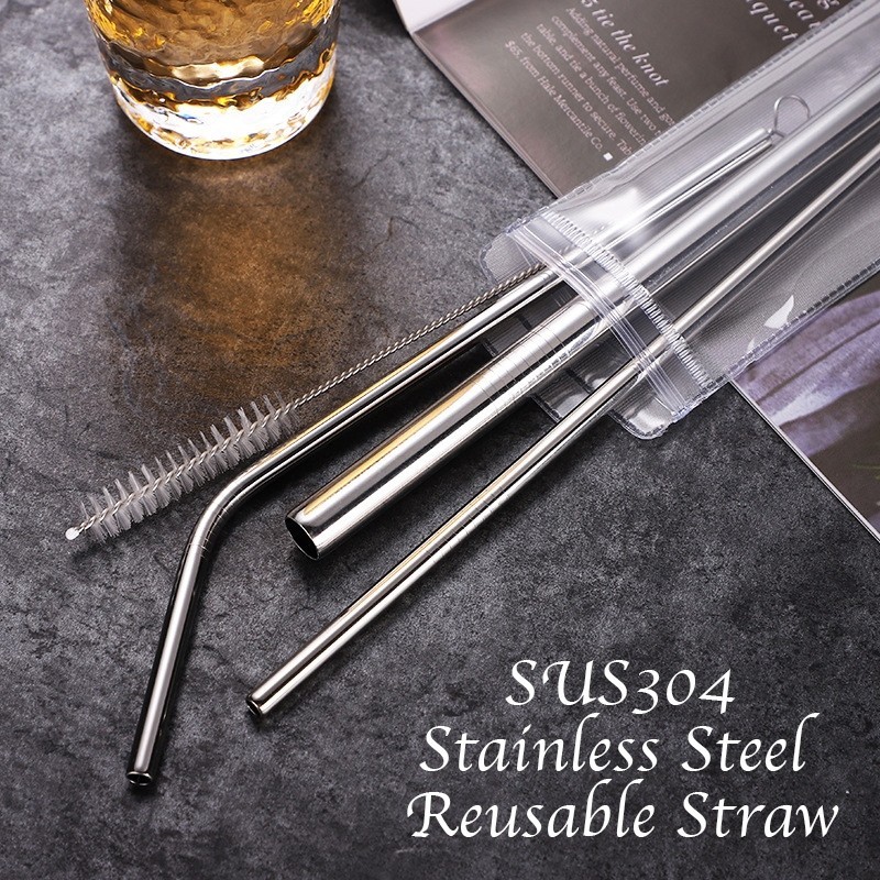 Reusable Metal SUS304 Stainless Steel Straw Set, Smoothie, Bubble Milk ...