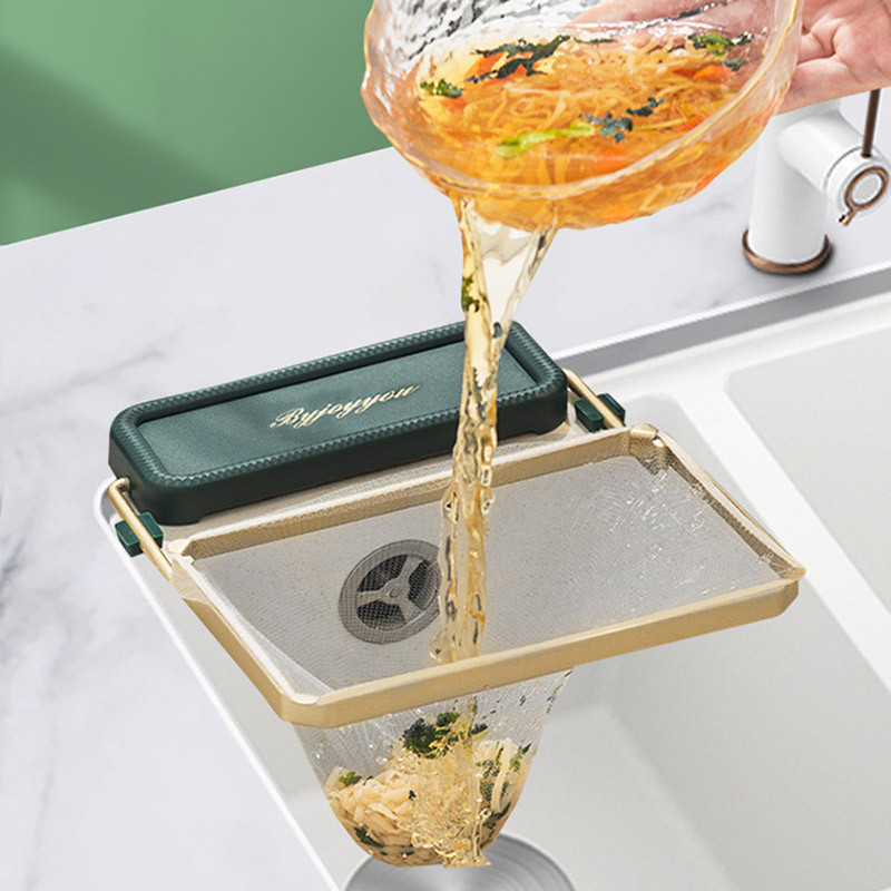 Kitchen Foldable Sink Strainer Mesh Bag Stand Waste Garbage Net Shelf ...
