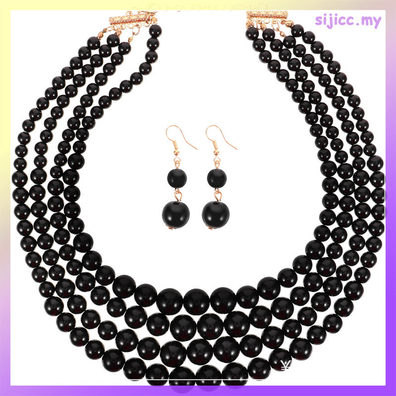Beaded Bib Necklace for Women African Bridal Pearl Set Multi-Layered ...