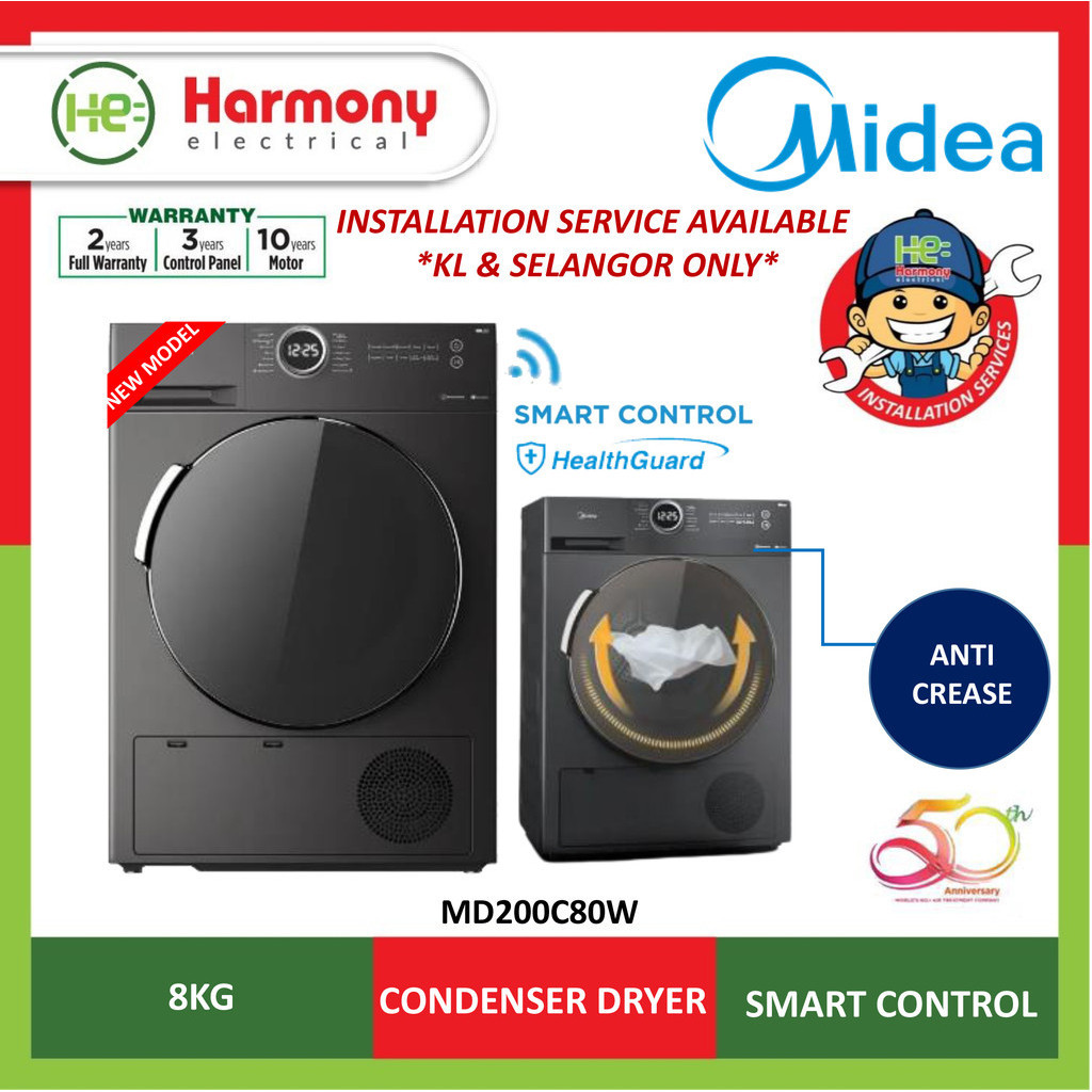 (NEW 2024) MIDEA MD200C80W 8KG Smart Control Condensing Dryer / Clothes