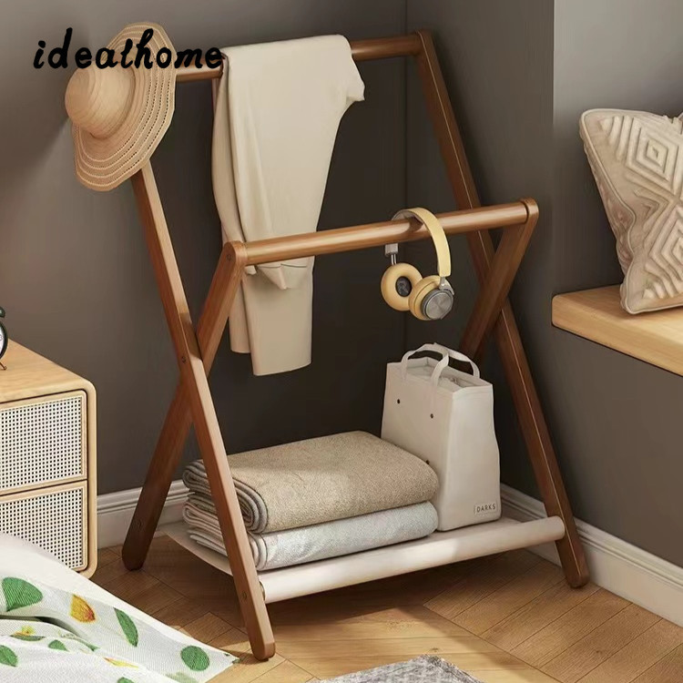 Nordic Bedside Coat Rack Standing Foldable Solid Wood Drying Hanging ...
