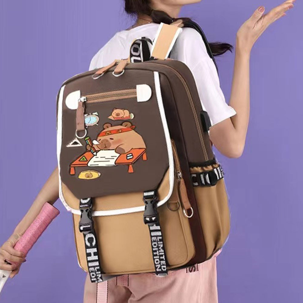 Animal School Bag VPVMUKLRDK Cute Capybara Cartoon Backpack, Lightweight Large Capacity Waterproof Travel Backpack With Capybara Pencil Case (A,Small Capybara Backpack