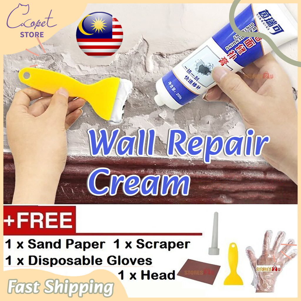 SEISSO Spackle Drywall Repair Kit – 2x250g Paste, Putty, Tape, Patches, Sandpaper, Scraper – Fix Cracks, Holes, Stains On White Walls