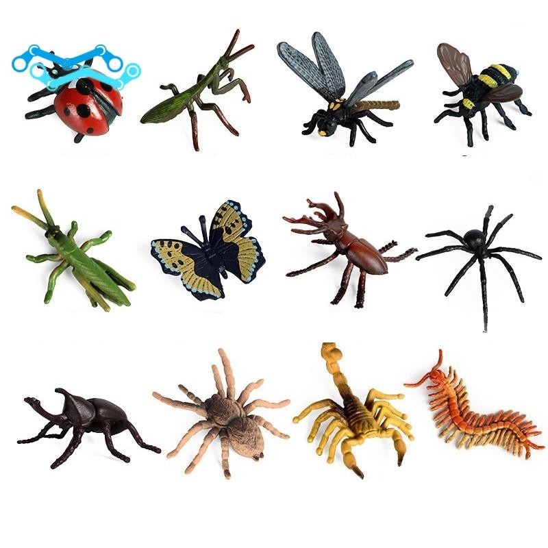 12pcs Realistic Bugs Figures Toys Bee Beetle Mantis Spider Ladybug 