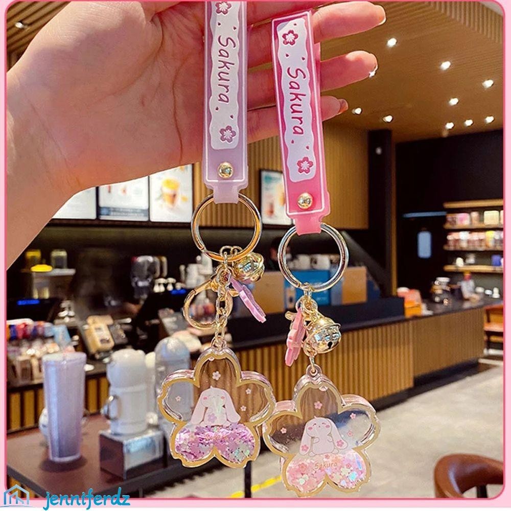 JENNIFERDZ Sakura Quicksand Keychain Trinket Jewelry Car Key Ring ...