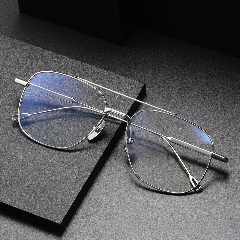 Pure Titanium Double Beam Glasses Frame Pilot Big Face Spectacle Men ...