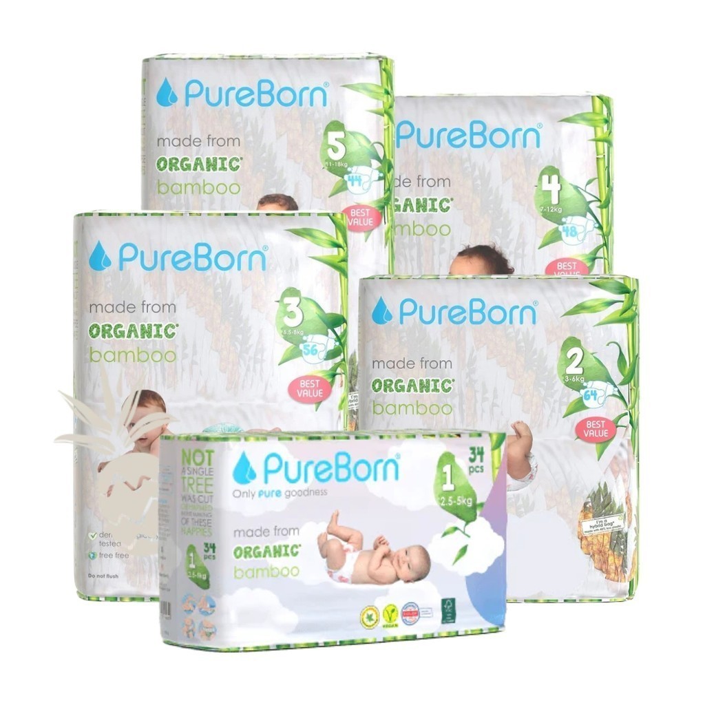 PUREBORN Organic Bamboo Nappies Disposable Tape Diapers | Shopee Malaysia