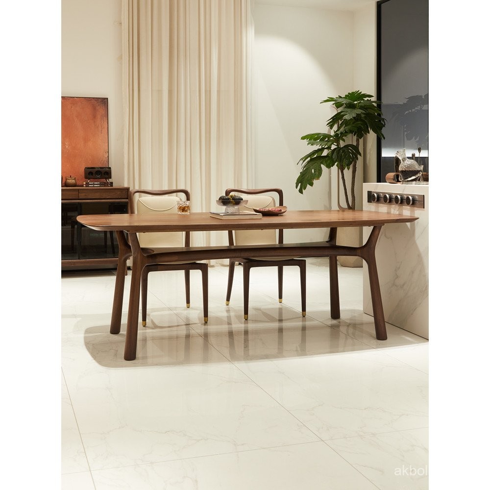 Italian Minimalist North American Black Walnut Dining Table Solid Wood Light Luxury Rectangular ...