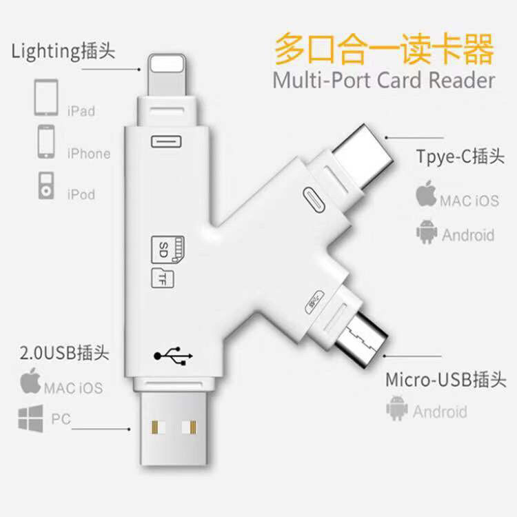Four-in-one Multi-Function K-TYPE Card Reader Apple Android USB/TYPE-C ...
