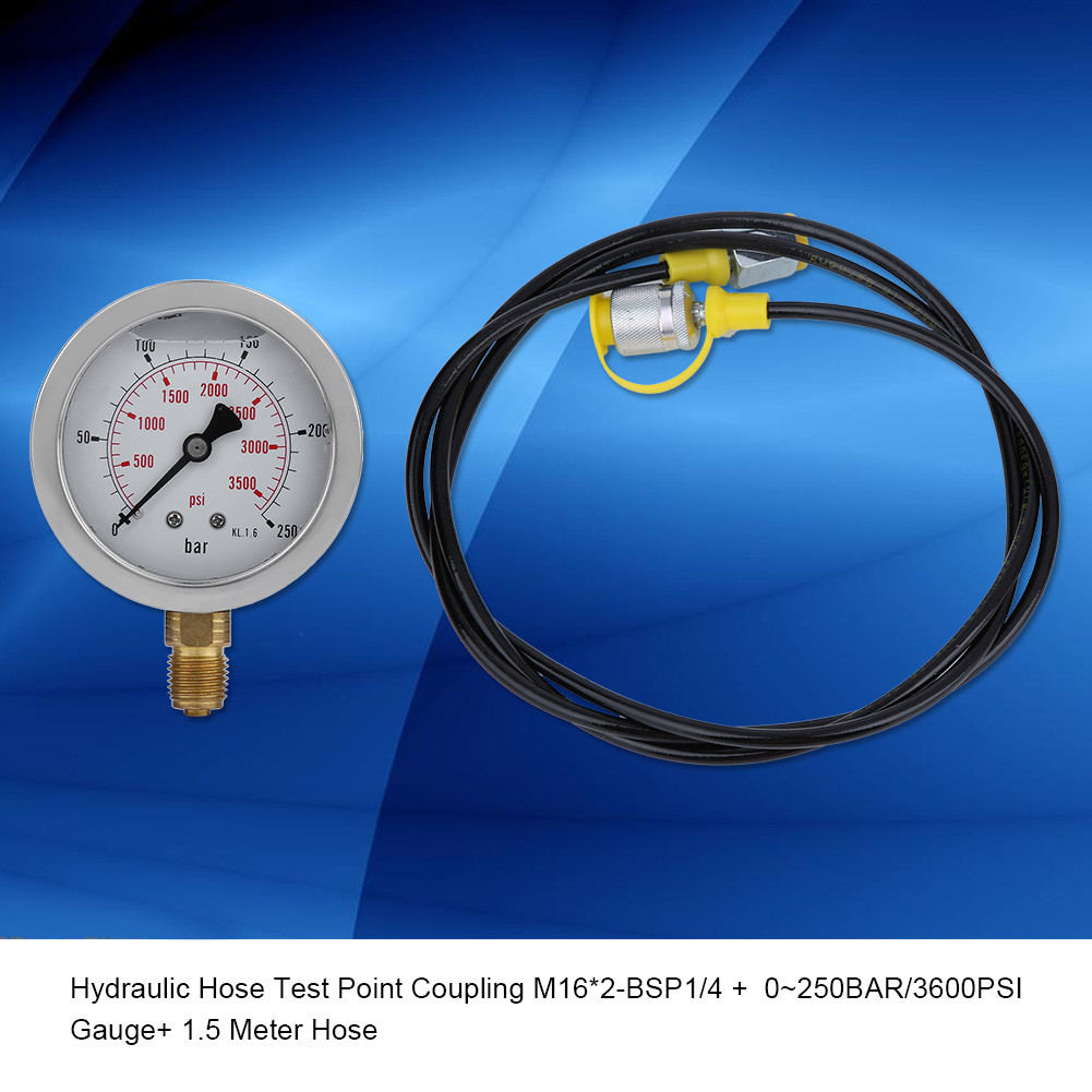 Haapeury Hydraulic Pessure Gauge M16x2-BSP1/4 0-250BAR/3600PSI Kit Test ...