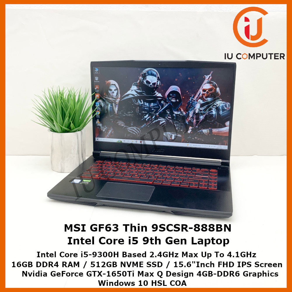 MSI GF63 THIN 9SCSR-888BN INTEL CORE I5-9300H 16GB RAM 512GB NVME SSD ...