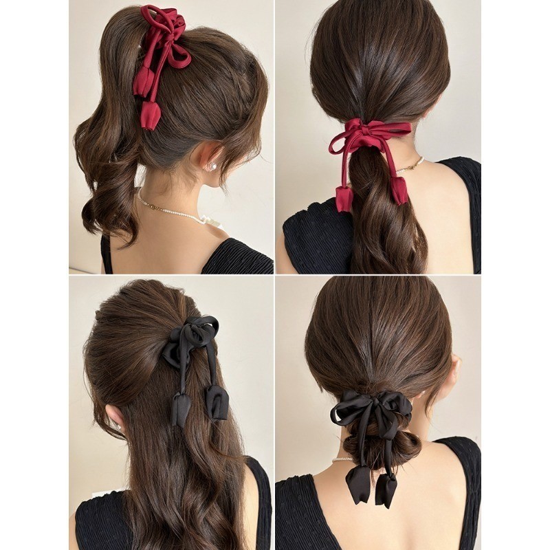 French Tulip Large Intestine Ribbon Hair Tie Highly Elastic and Will ...