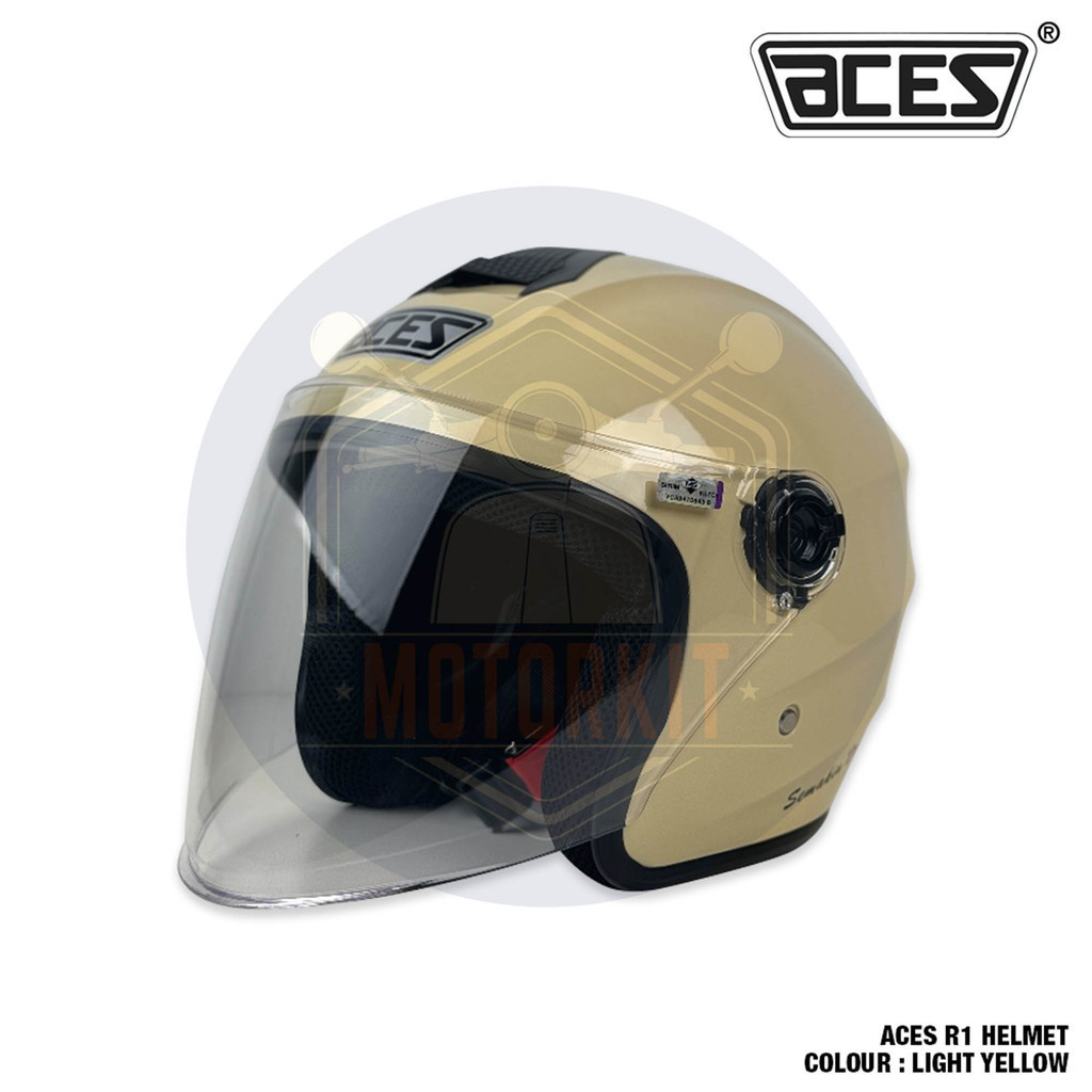 ACES R1 OPEN FACE HELMET With SMOKE VISOR TOPI KELEDAR SIAP VISOR SIRIM ...