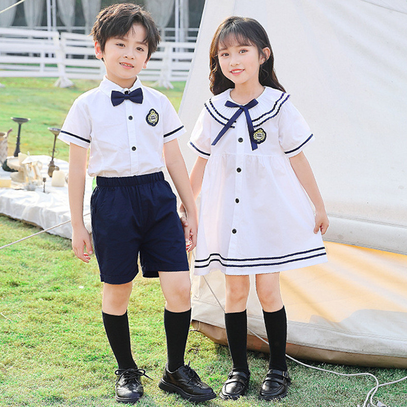 Children School Uniform Kindergarten Clothing Cotton White Preppy Sea 
