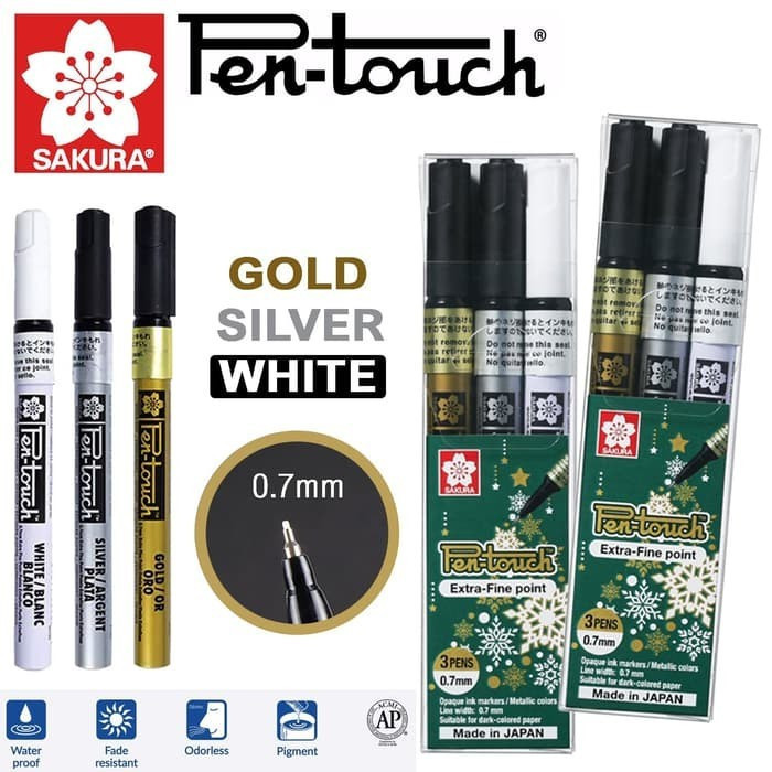Sakura Pen Touch Paint Markers - Extra Fine Point Set (White, Silver ...
