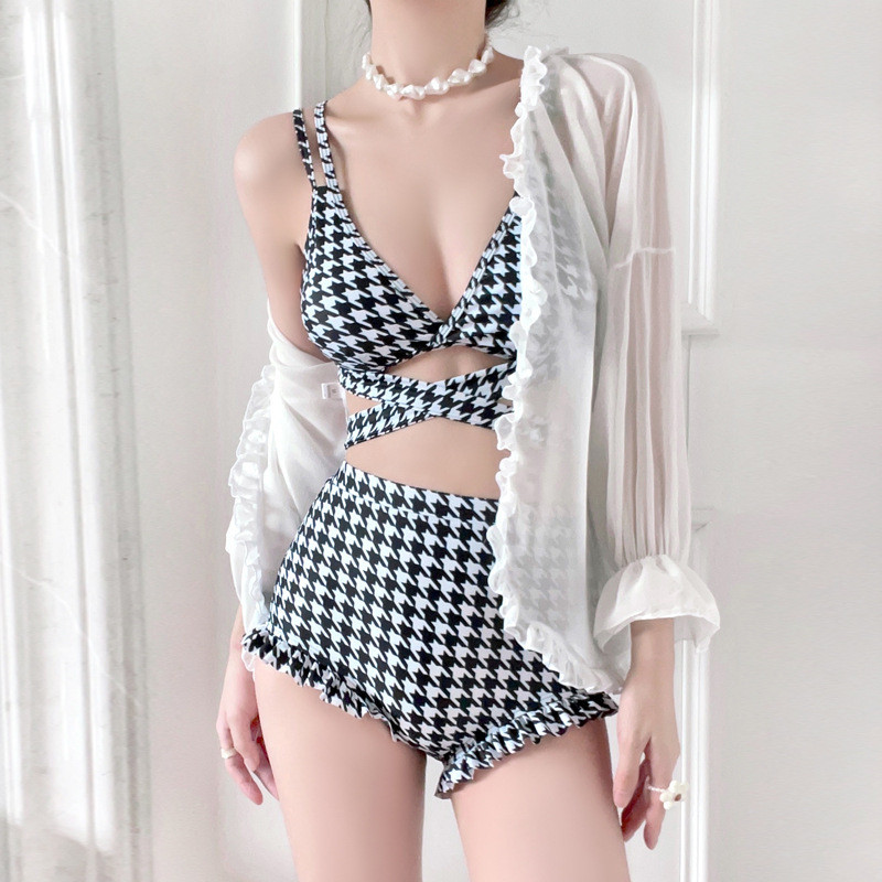 Houndstooth Cross-Tie Swimsuit Bikini