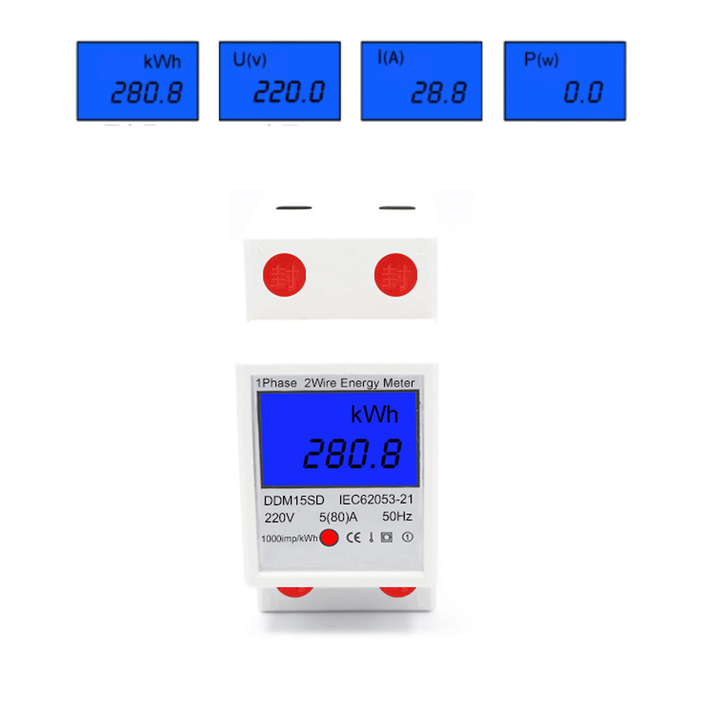 DDM15SD 220V 50Hz Din Rail Energy Meter LCD Backlight Digital Display ...