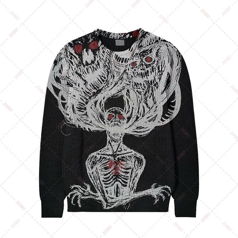 Y2K Autumn/Winter Loose Jacquard Men's and Women's Sweater Dark Wind ...