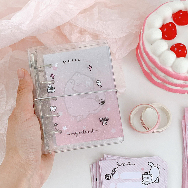 M5 cute cat transparent glitter binder mini loose-leaf notebook ...