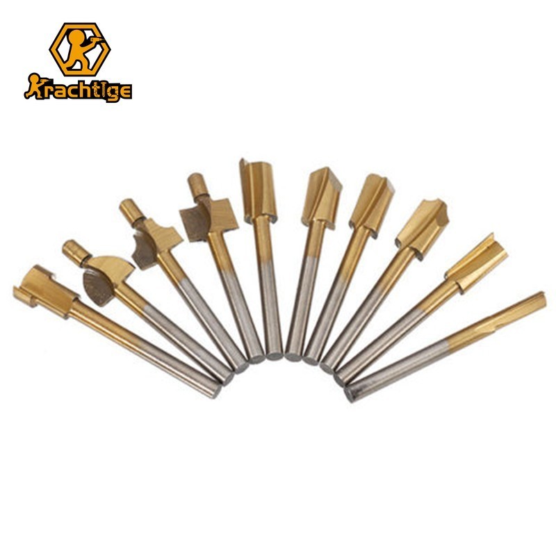 Krachtige 10Pcs Titanium Mini HSS Router Bits Trimmer Shank 1/8