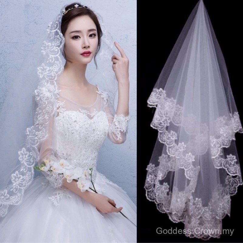 New France Lace Wedding Veil One layer 3 M Bridal Veil Long Lace Veil no Comb