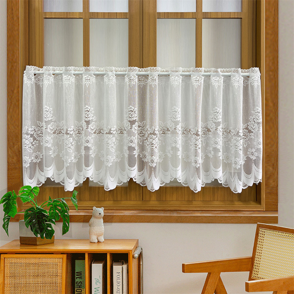 French Romatic Lace Mesh Short Curtains for Kitchen Door Half Voile ...