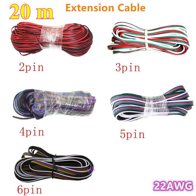 66ft RGB LED Extension Cable - 22AWG 4-Pin Wire For 5050 3528 LED Strips