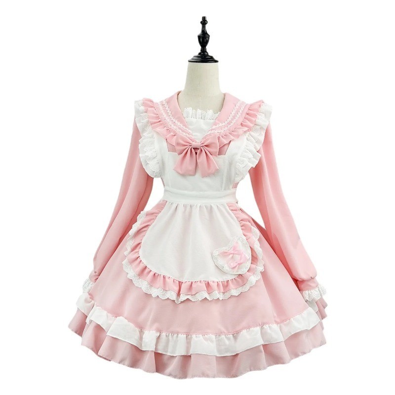 Cute Academy Sailor Lolita Dresses Long Sleeve Maid Dress Costumes ...