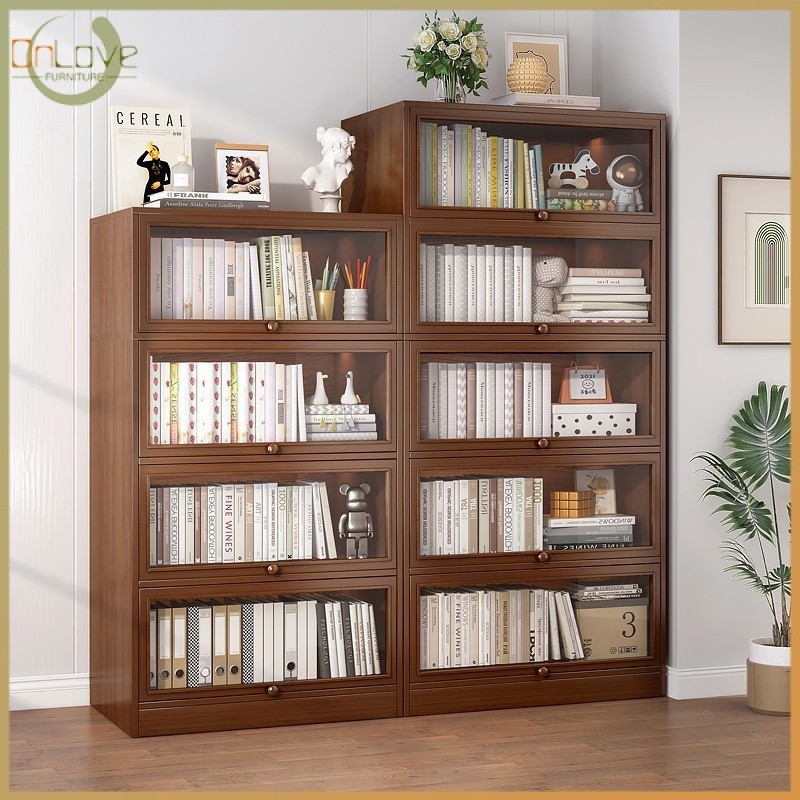 Antidust Bookshelf Shelf Floor Bookcase with Door Display Acrylic Book Flip Storage