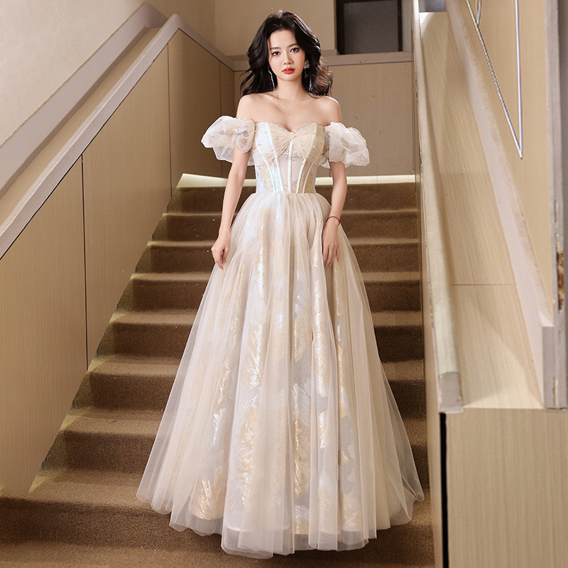 Champagne Evening Dress Female New Style French Birthday Princess Dress  Adult Ceremony Graduation Banquet Long Dress | Shopee Malaysia
