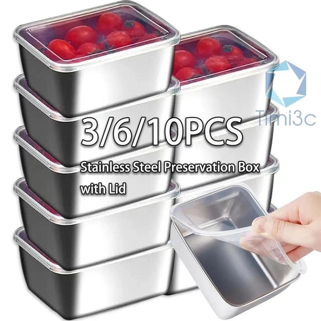 3/6/10PCS 304 stainless steel covered fresh-keeping box - refrigerator ...