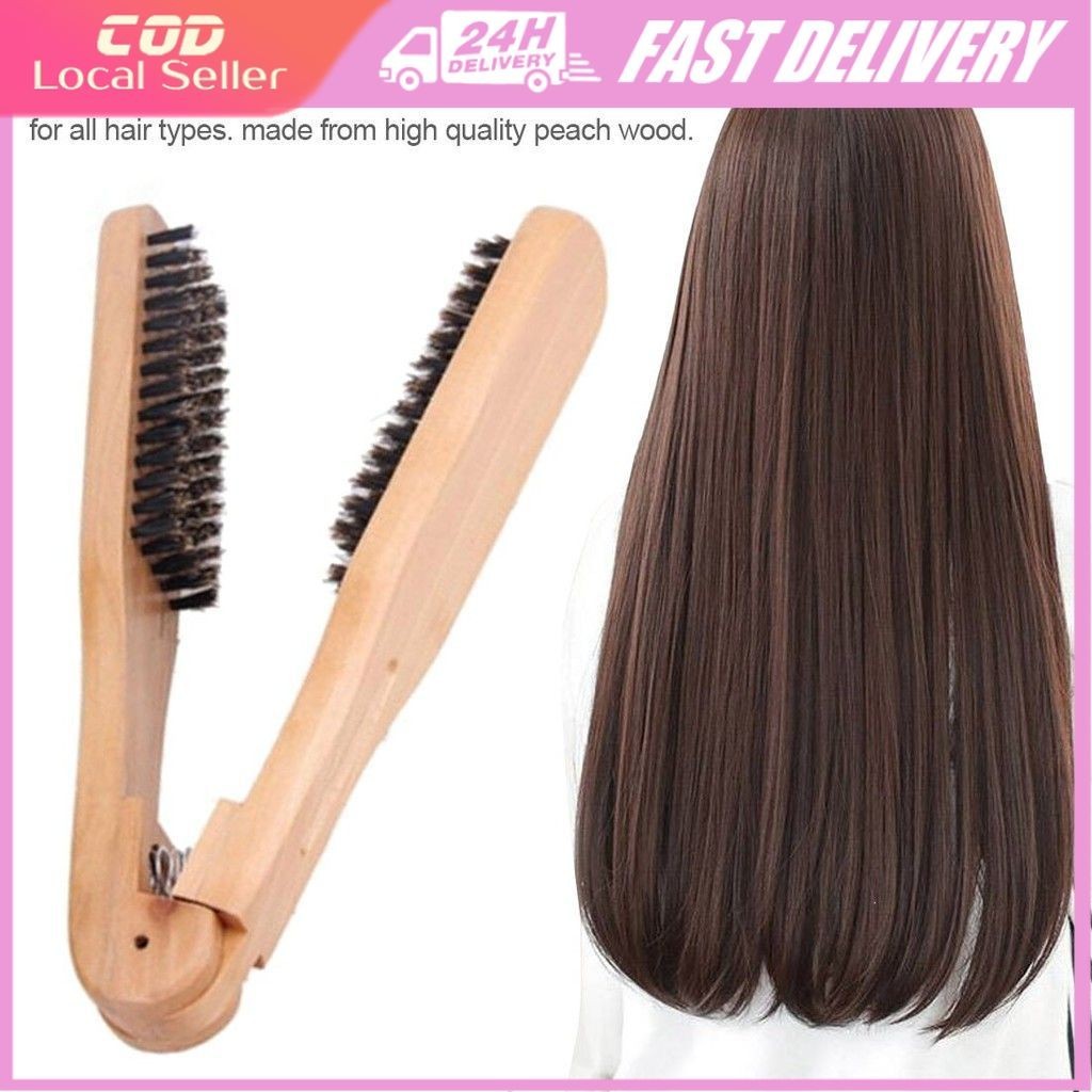 V Shape Wooden Straightening Comb Rebonding Brush Hair Comb Doule-side ...