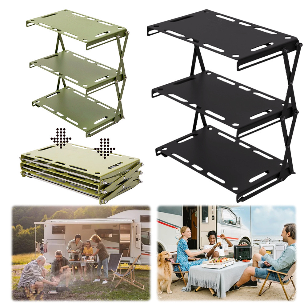 3 Tier Foldable Camping Rack Aluminum Alloy Folding Storage Rack for ...