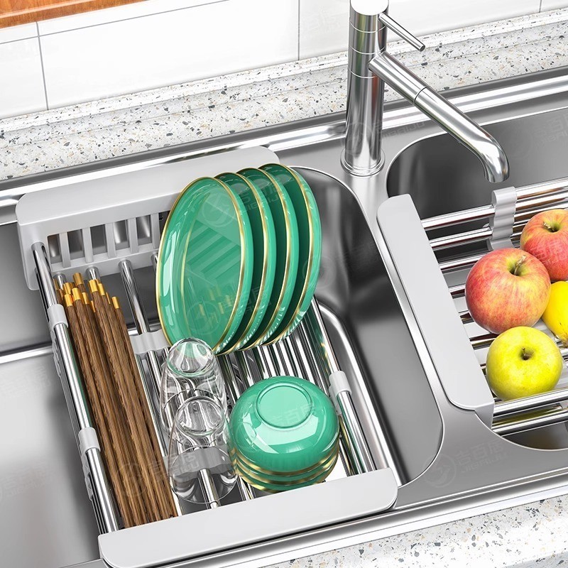 Kitchen Sink Drain Rack Stainless Steel Extendable Dish Drying Rack ...