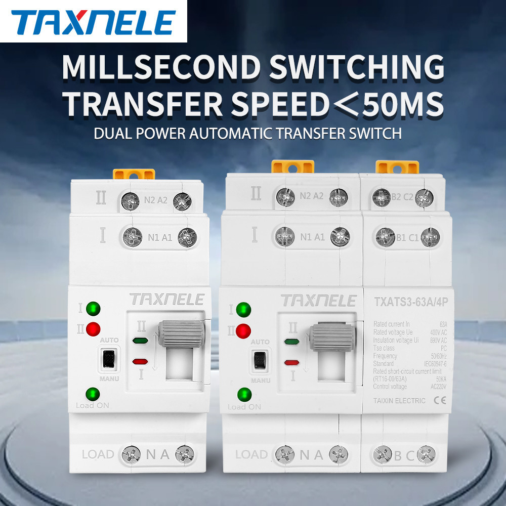 taxnele Din Rail 2P 4P ATS Dual Power Automatic Transfer Switch ...