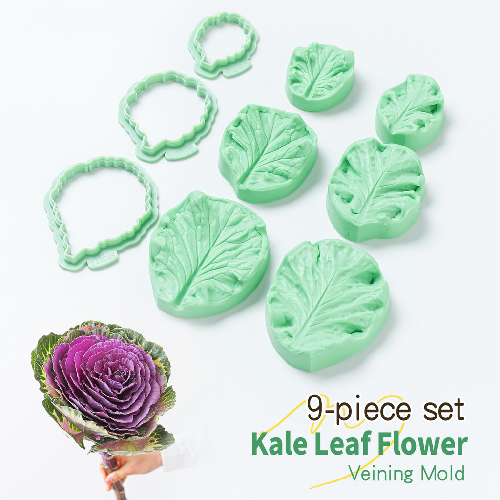 9PCS Kale Leaf Veining Fondant Mold Set Collard Leaf Silicone Mold W ...