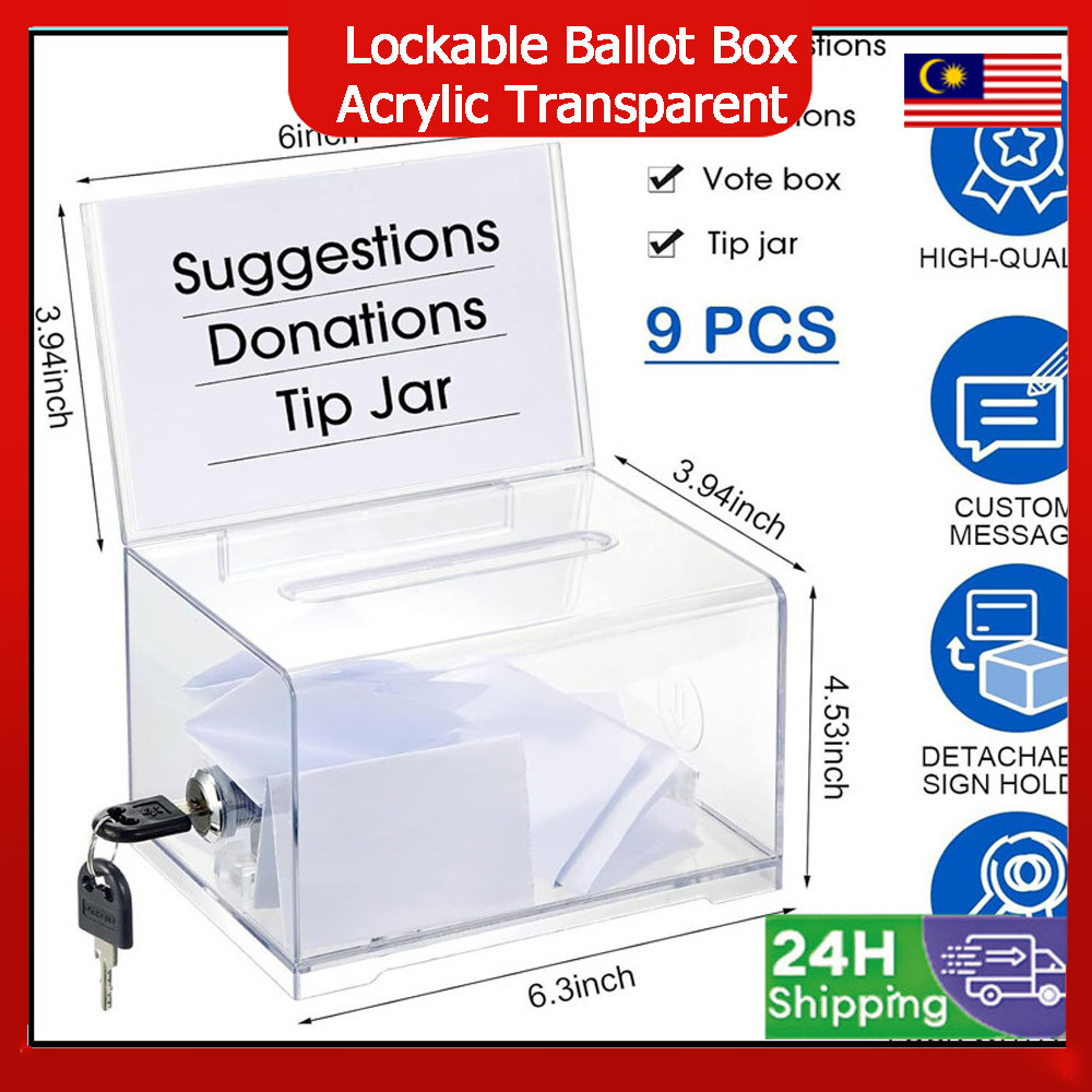 Lockable Acrylic Donation Transparent Tip Box Lockable, Acrylic Box ...