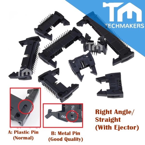 IDC Header 2.54mm Straight/Right Angle Ejector Header Connector IDC Plug Header Male Connector PCB Mount DIY Electronic