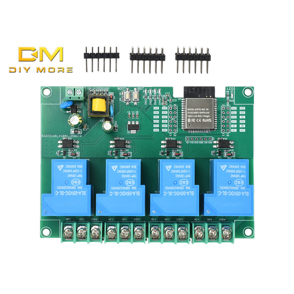 DIYMORE AC 220V 30A WIFI BT 4 Way Relay Module Onboard Esp32E Module ...