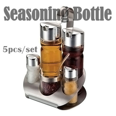 304 Stainless Steel Seasoning Bottle Set, 5-piece Set Condiment Glass ...