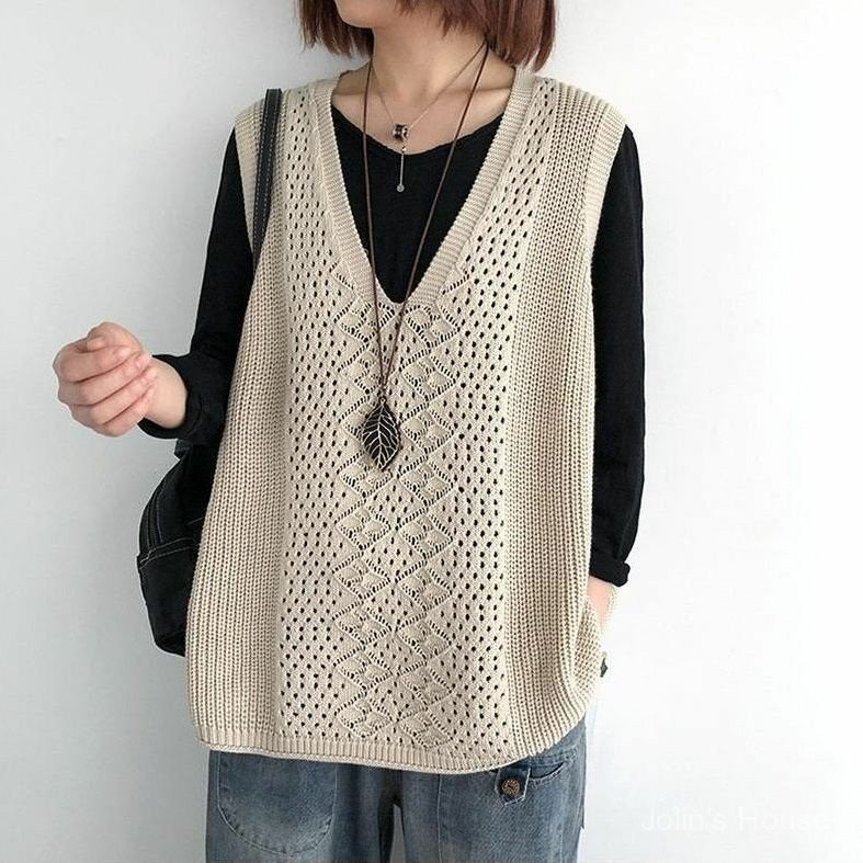 J767 ️ Knitted Vest Spring/Summer Thin Loose Plus Size Sleeveless Top ...