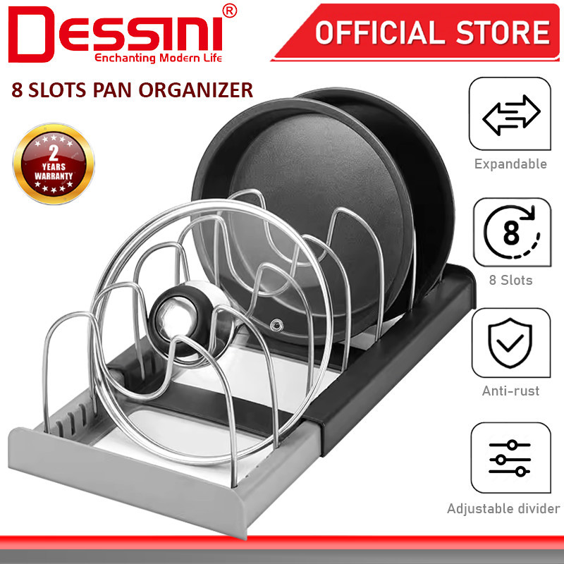 DESSINI ITALY Expandable 8 Slots Pot Pan Platter Organizer Lid Holder ...